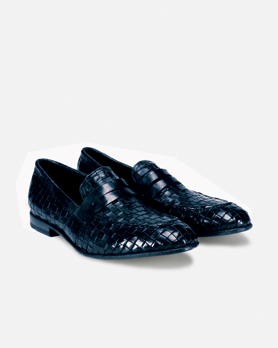 Men's woven Navy Blue Moccasins